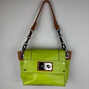 Milly NY bag in bright neon yellow/green and chain link acrylic strap